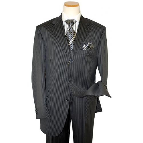 Extrema by Zanetti Black With Grey White Pinstripes Design Super 150's Wool Suit